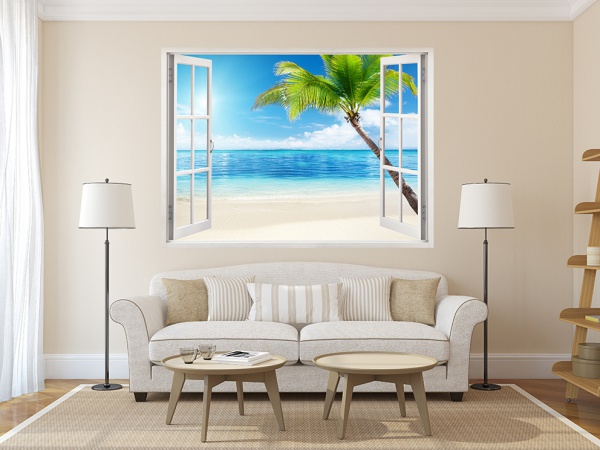 Фотопанно Окно на пляж, размер 200×147 (100)